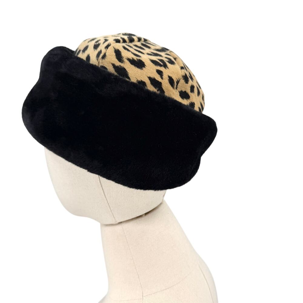 Vintage 90s Liz Claiborne Leopard Black Plush Cossack Hat - Picture 6 of 9
